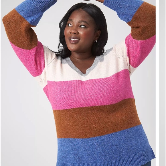 Lane Bryant - Striped Long Sleeve V-Neck Tunic - Picture 1 of 4